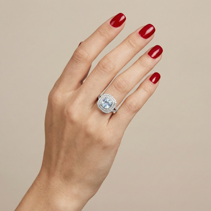 Aria Double Halo Ring – Light Blue Aquamarine