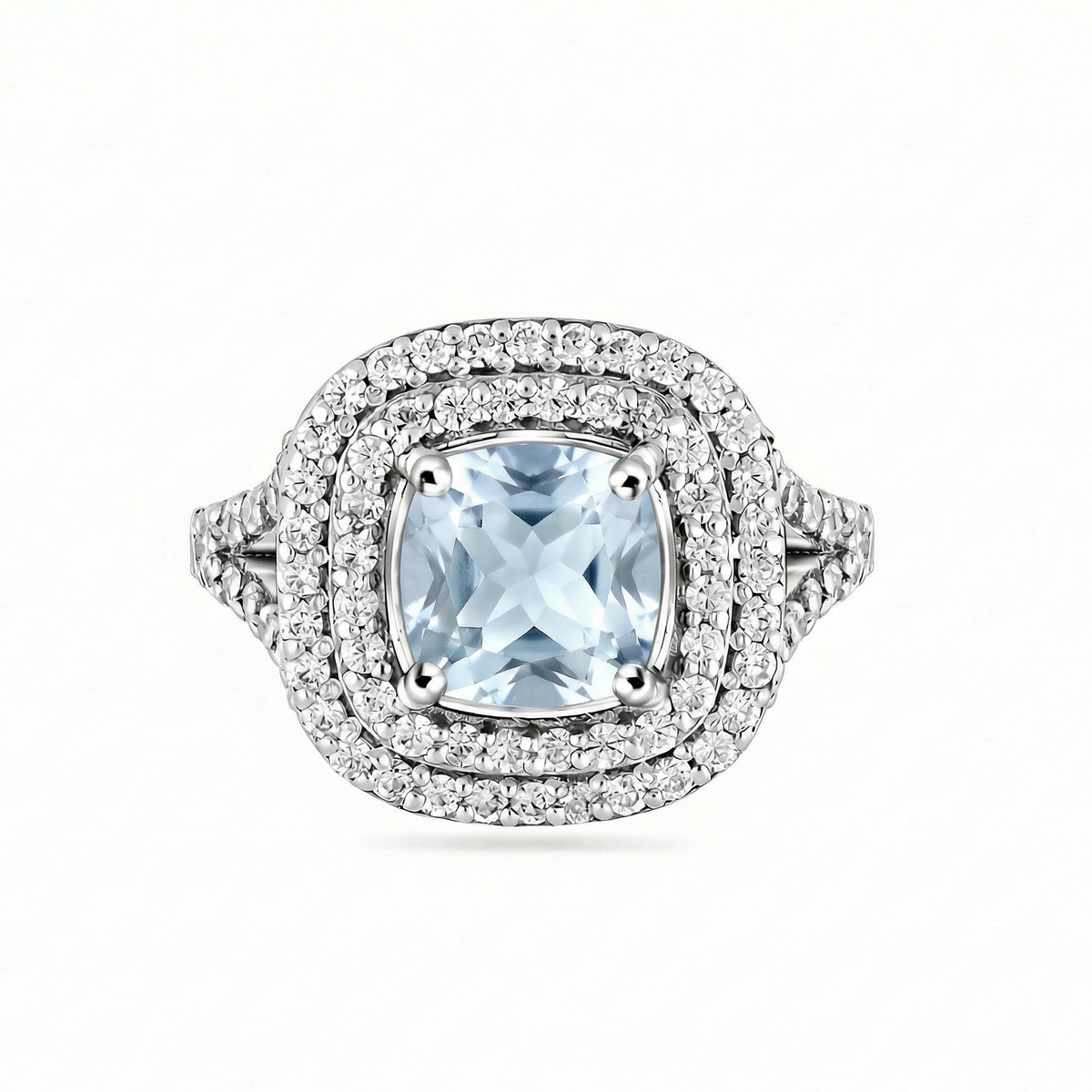 Aria Double Halo Ring – Light Blue Aquamarine