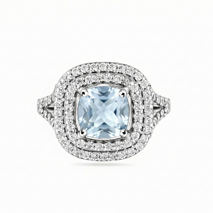 Aria Double Halo Ring – Light Blue Aquamarine