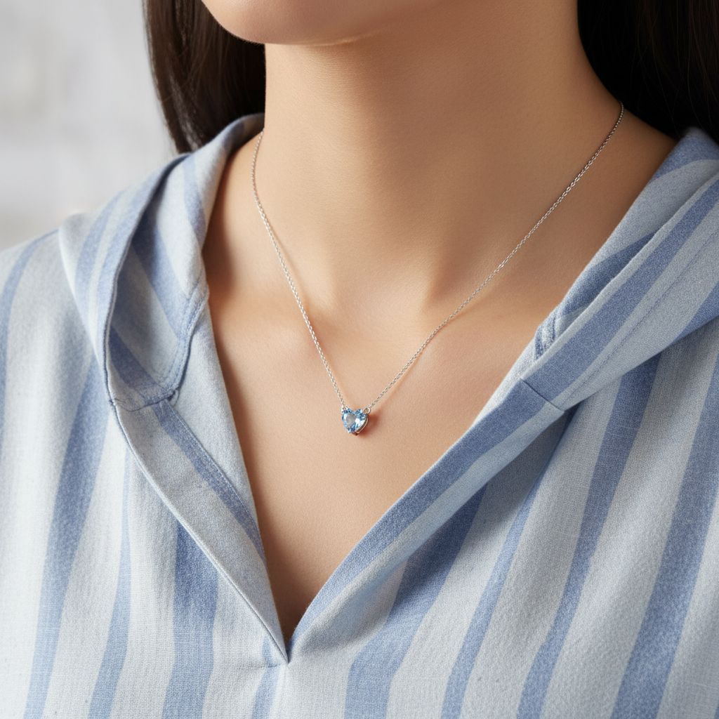 Amore Solitaire Necklace – Light Blue Aquamarine