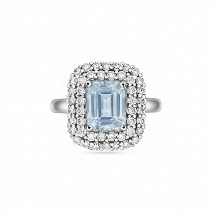 Nexus Double Halo Ring – Light Blue Aquamarine