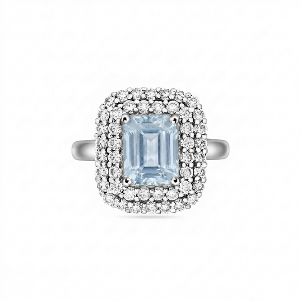 Nexus Double Halo Ring – Light Blue Aquamarine
