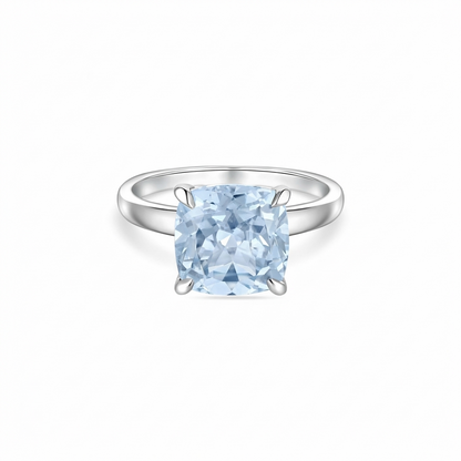 Aria Cushion Solitaire Ring – Light Blue Aquamarine