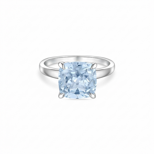 Aria Cushion Solitaire Ring – Light Blue Aquamarine