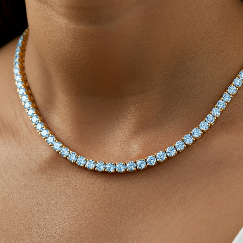 Juno Grande Tennis Necklace – Light Blue Aquamarine