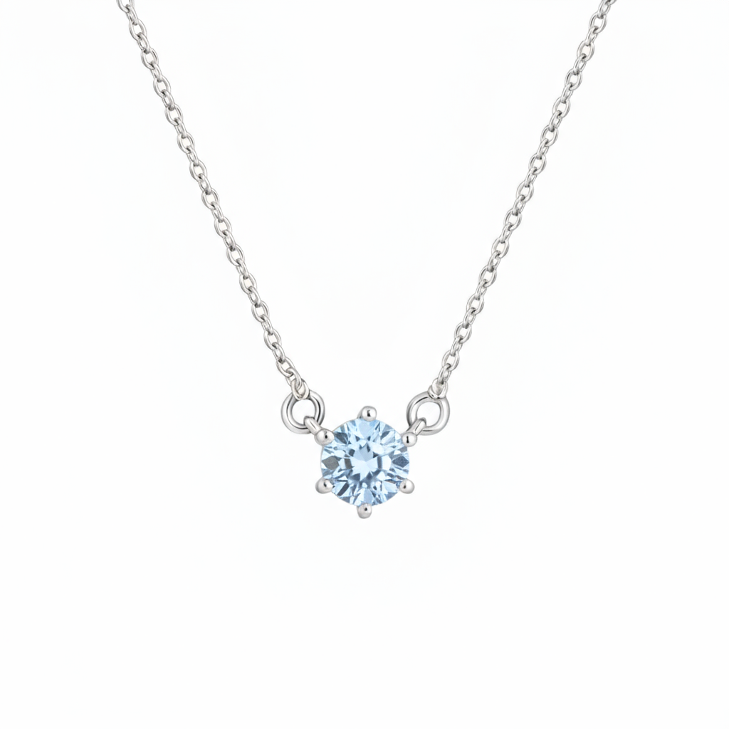 Juno Solitaire Necklace – Light Blue Aquamarine