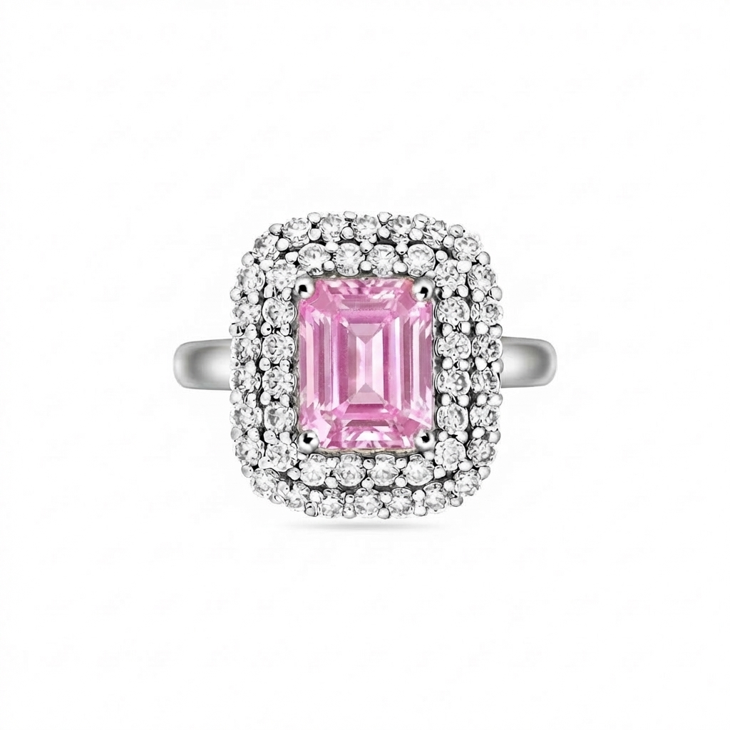 Nexus Double Halo Ring – Light Pink Sapphire