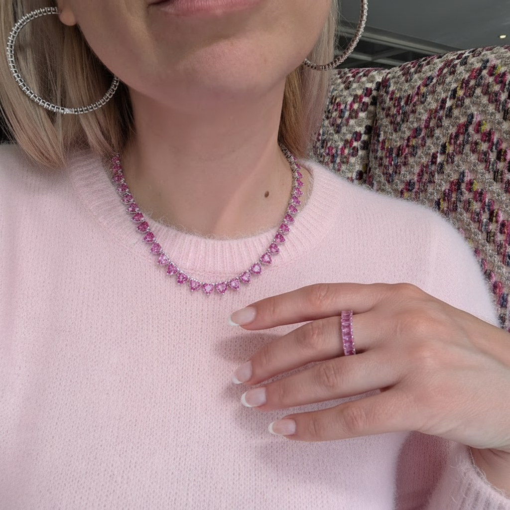 Amore Maxi Tennis Necklace – Light Pink Sapphire