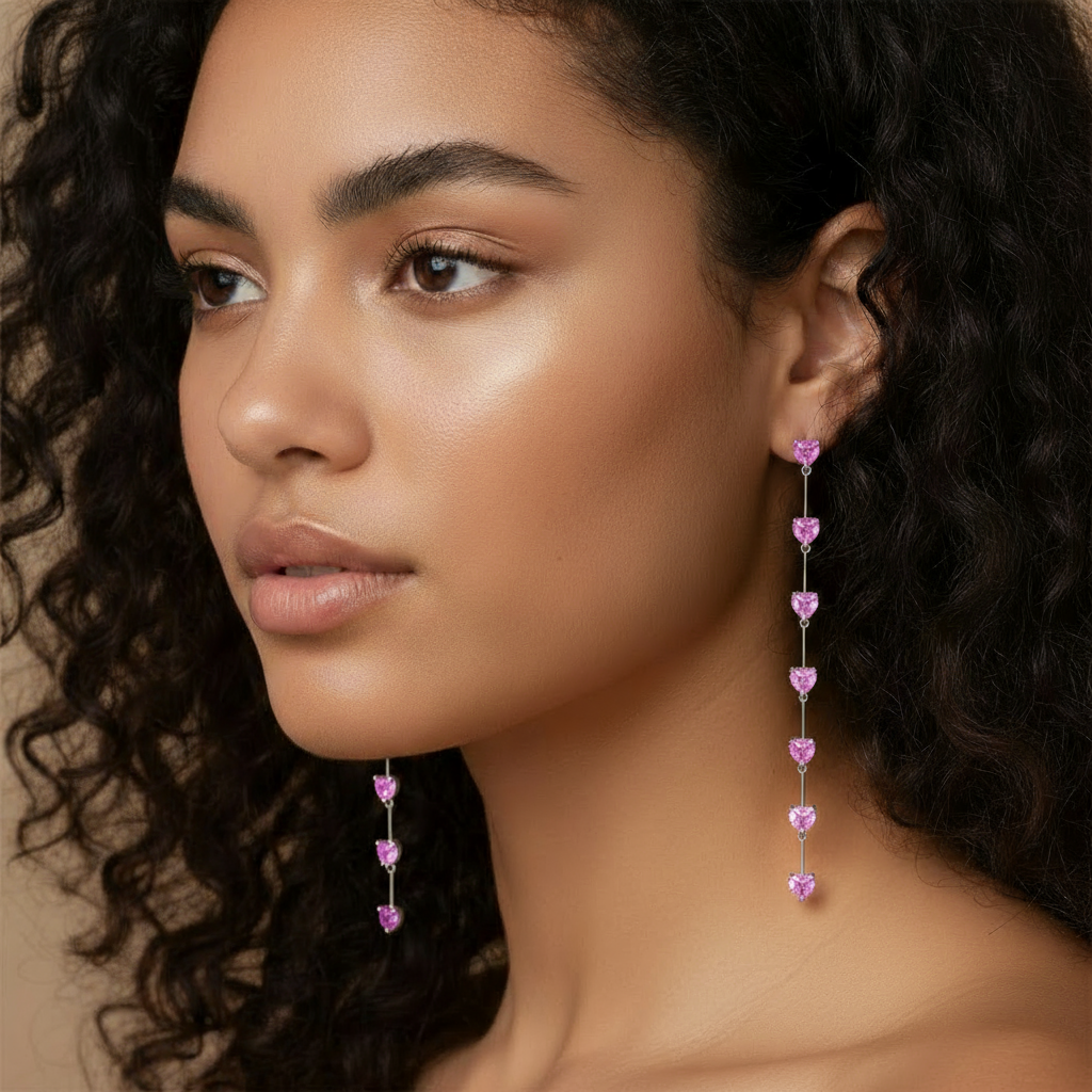 Amore Long Drop Earrings – Light Pink Sapphire