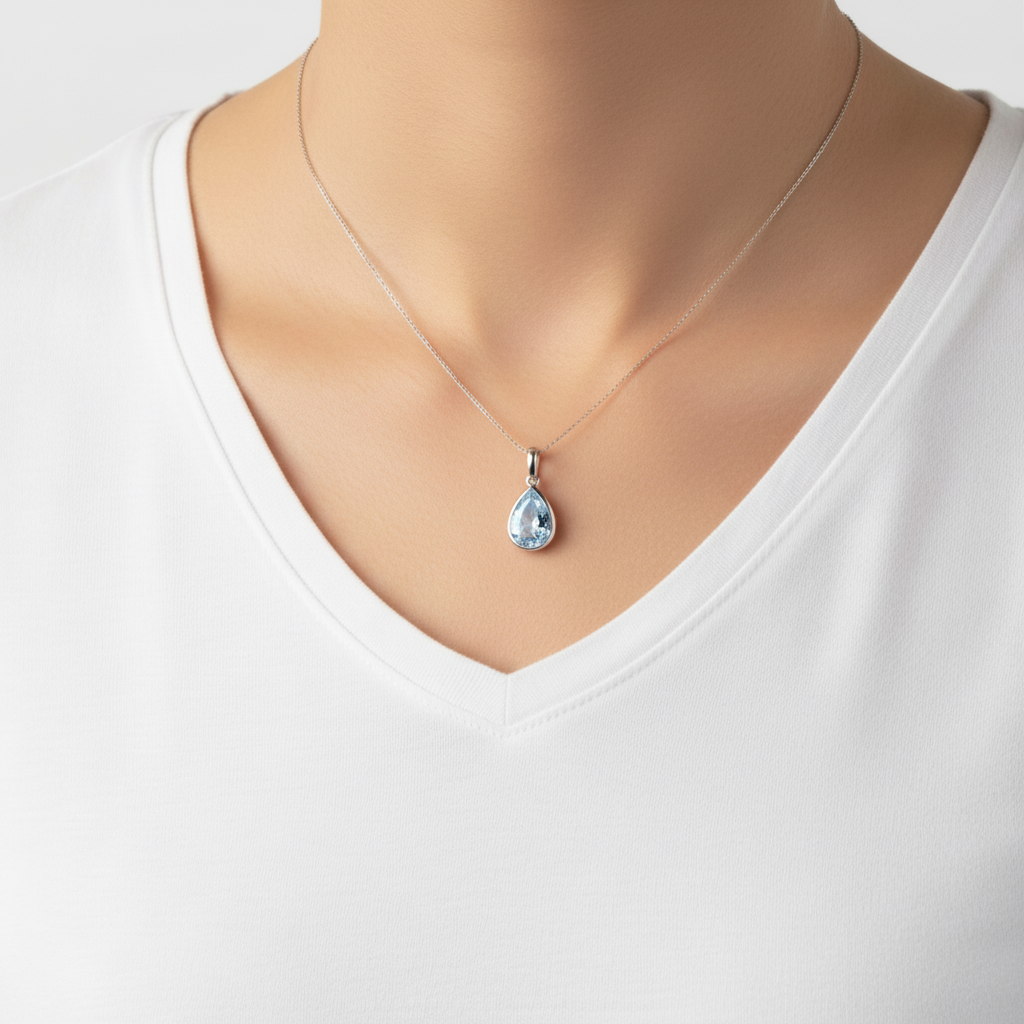 Nova Bold Solitaire Pendant – Light Blue Aquamarine