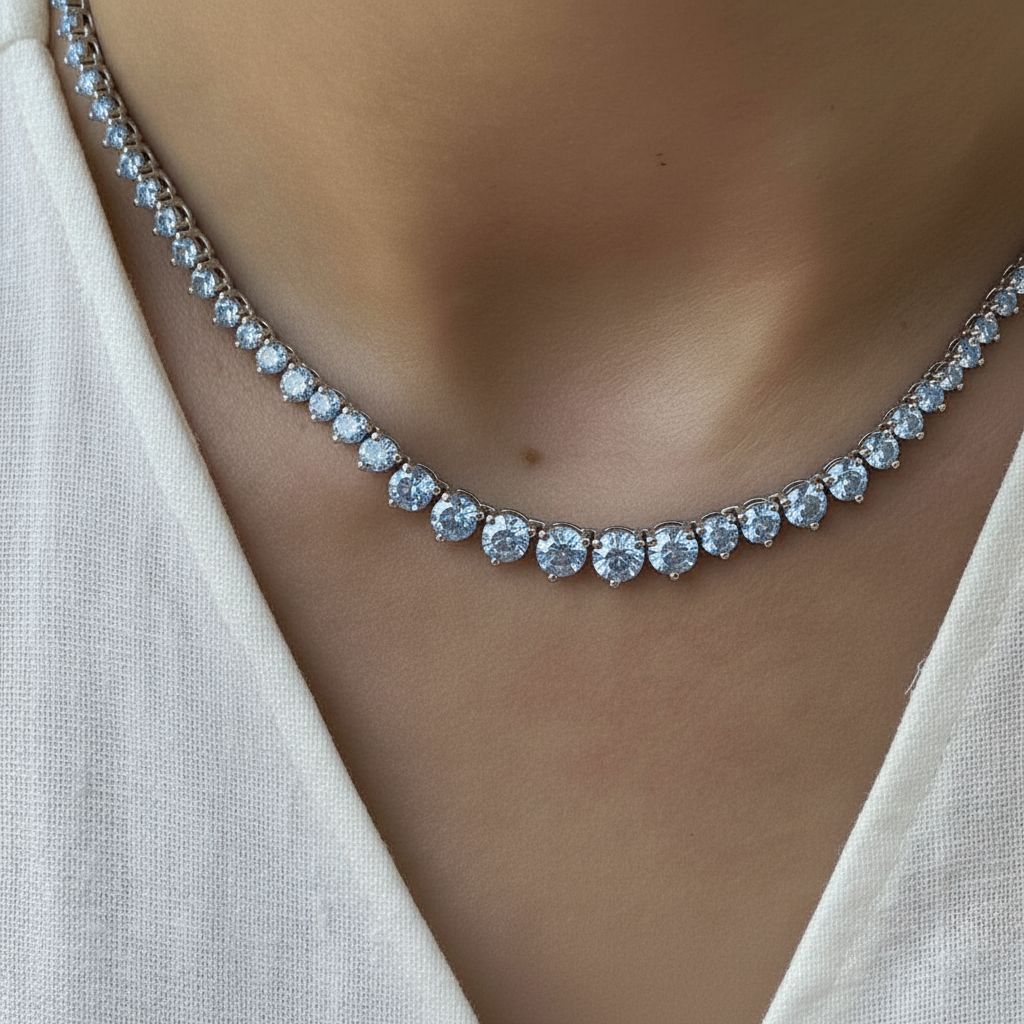 Juno Graduated Tennis Necklace – Light Blue Aquamarine