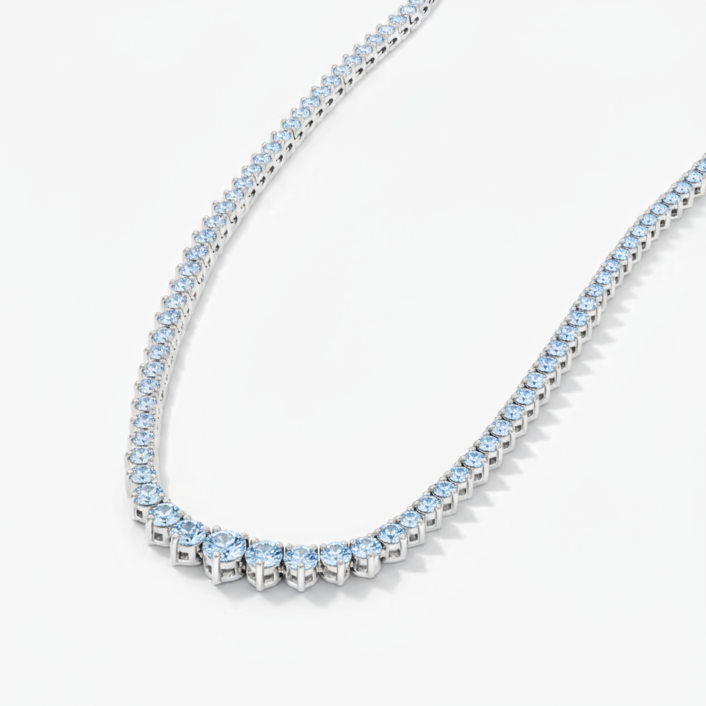 Juno Graduated Tennis Necklace – Light Blue Aquamarine