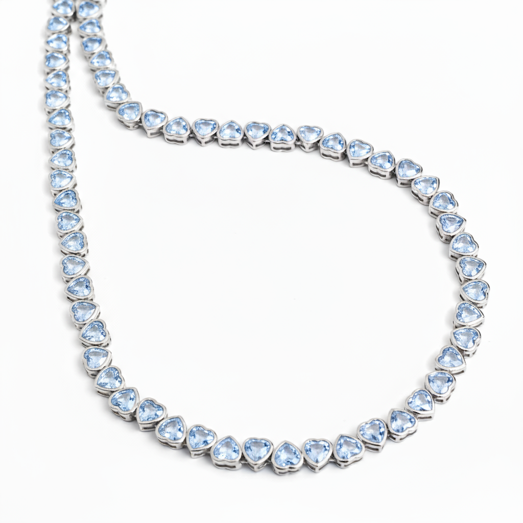 Amore Frame Tennis Necklace – Light Blue Aquamarine
