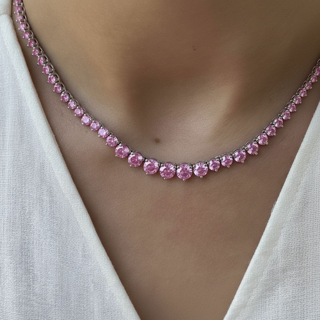 Juno Graduated Tennis Necklace – Light Pink Sapphire