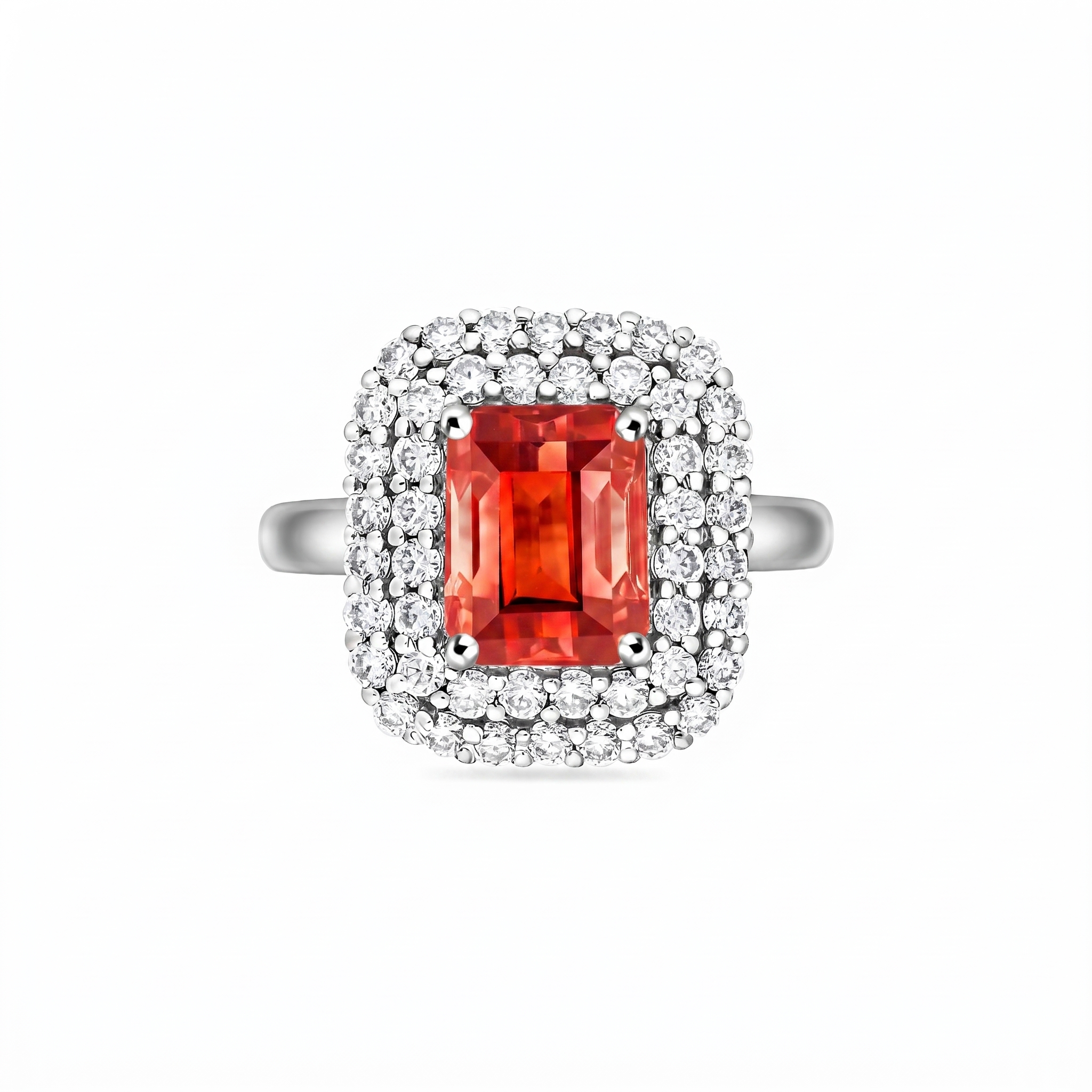 Nexus Double Halo Ring – Orange Padparadscha Sapphire