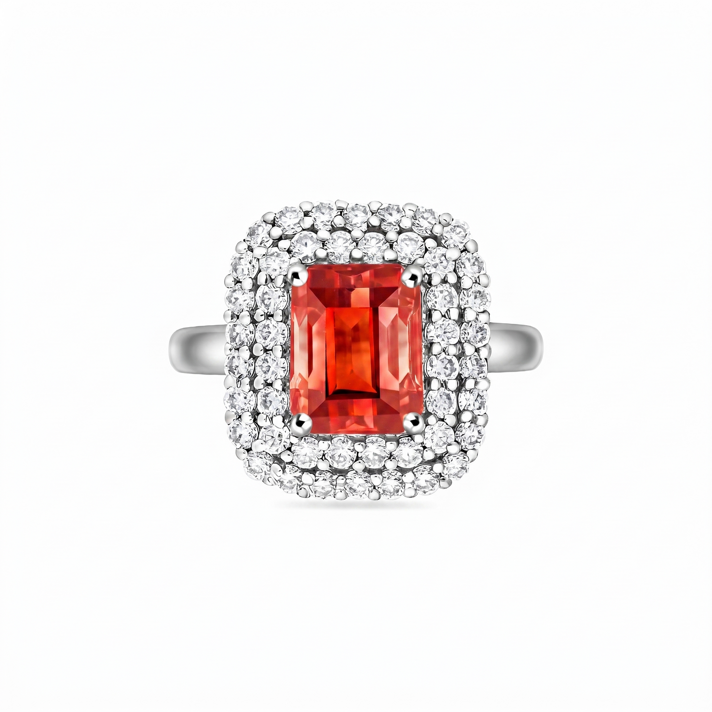 Nexus Double Halo Ring – Orange Padparadscha Sapphire
