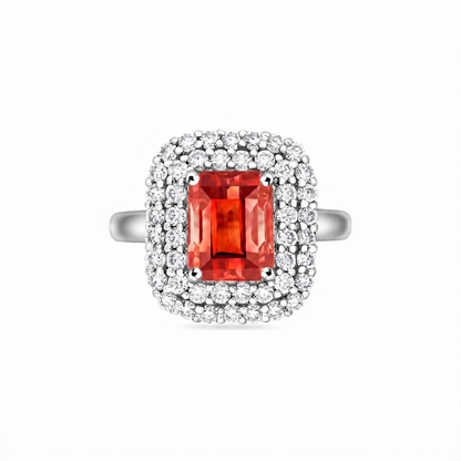 Nexus Double Halo Ring – Orange Padparadscha Sapphire