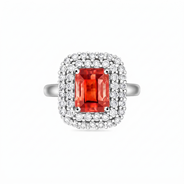 Nexus Double Halo Ring – Orange Padparadscha Sapphire