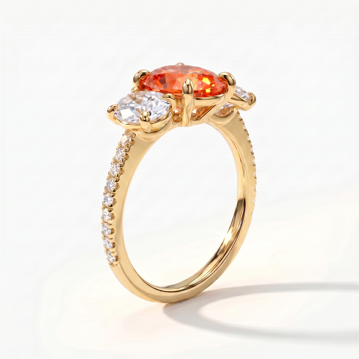 Velara Trilogy Pavé Ring – Orange Padparadscha Sapphire