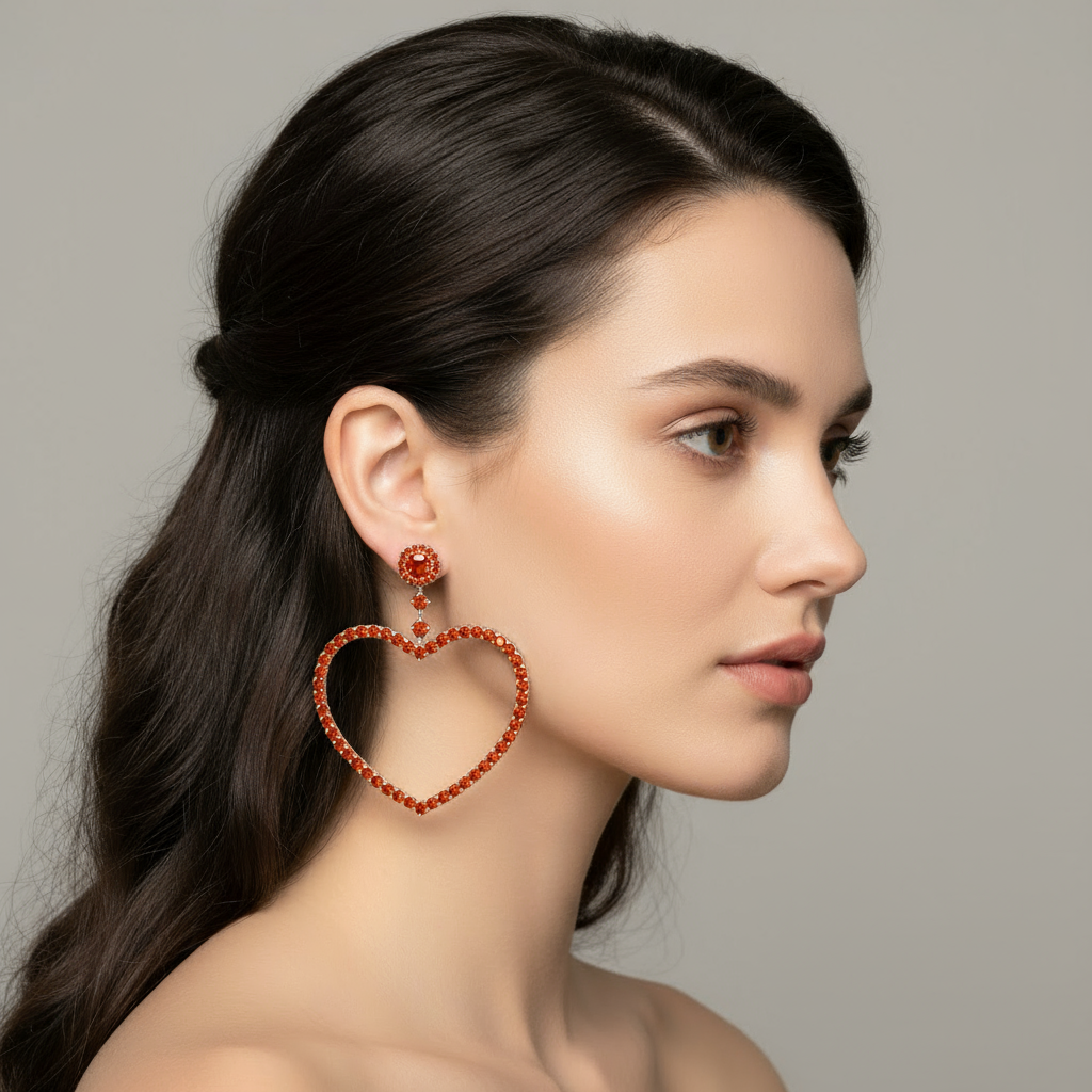 Amore Grand Heart Earrings – Orange Padparadscha Sapphire