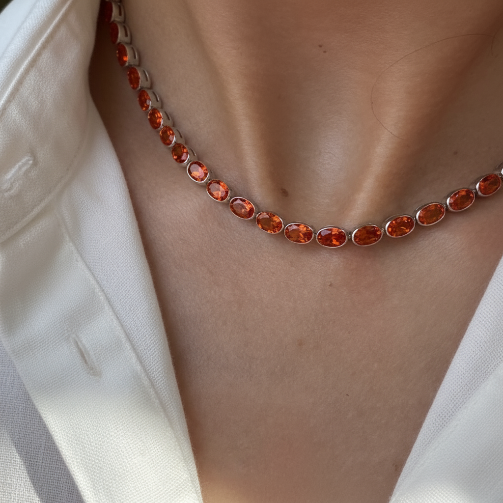 Velara Frame Tennis Necklace – Orange Padparadscha Sapphire