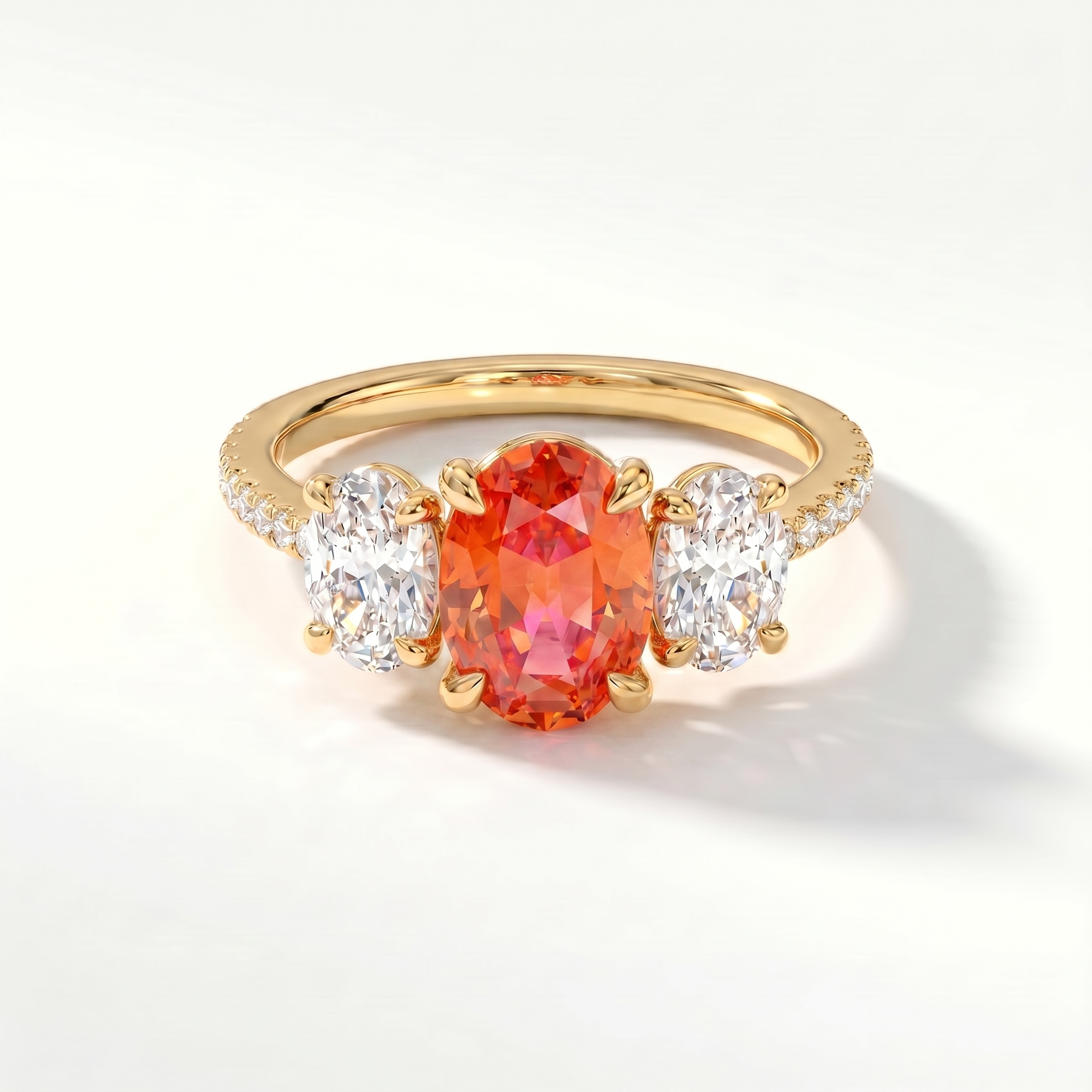 Velara Trilogy Pavé Ring – Orange Padparadscha Sapphire