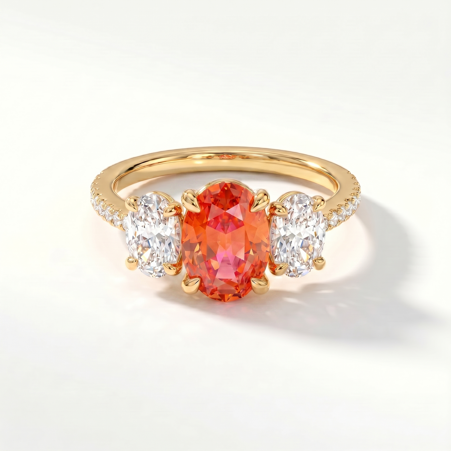 Velara Trilogy Pavé Ring – Orange Padparadscha Sapphire