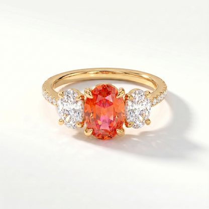 Velara Trilogy Pavé Ring – Orange Padparadscha Sapphire