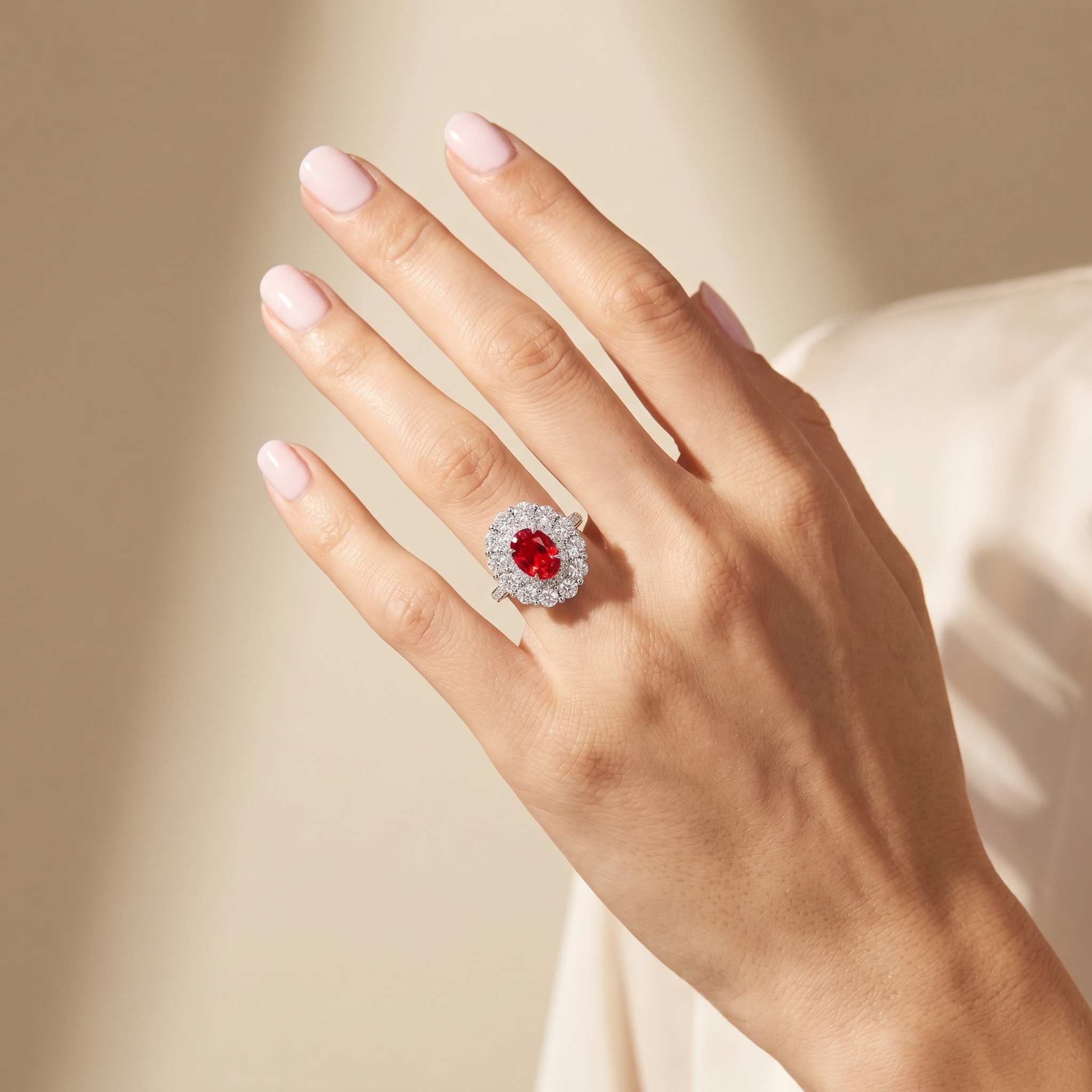 Velara Double Halo Ring – Orange Padparadscha Sapphire
