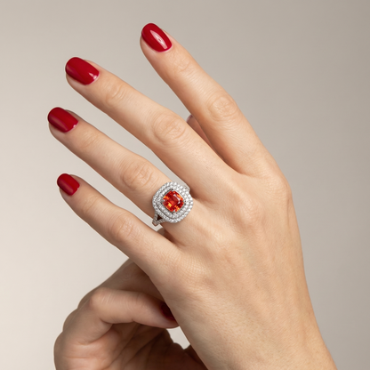 Aria Double Halo Ring – Orange Padparadscha Sapphire