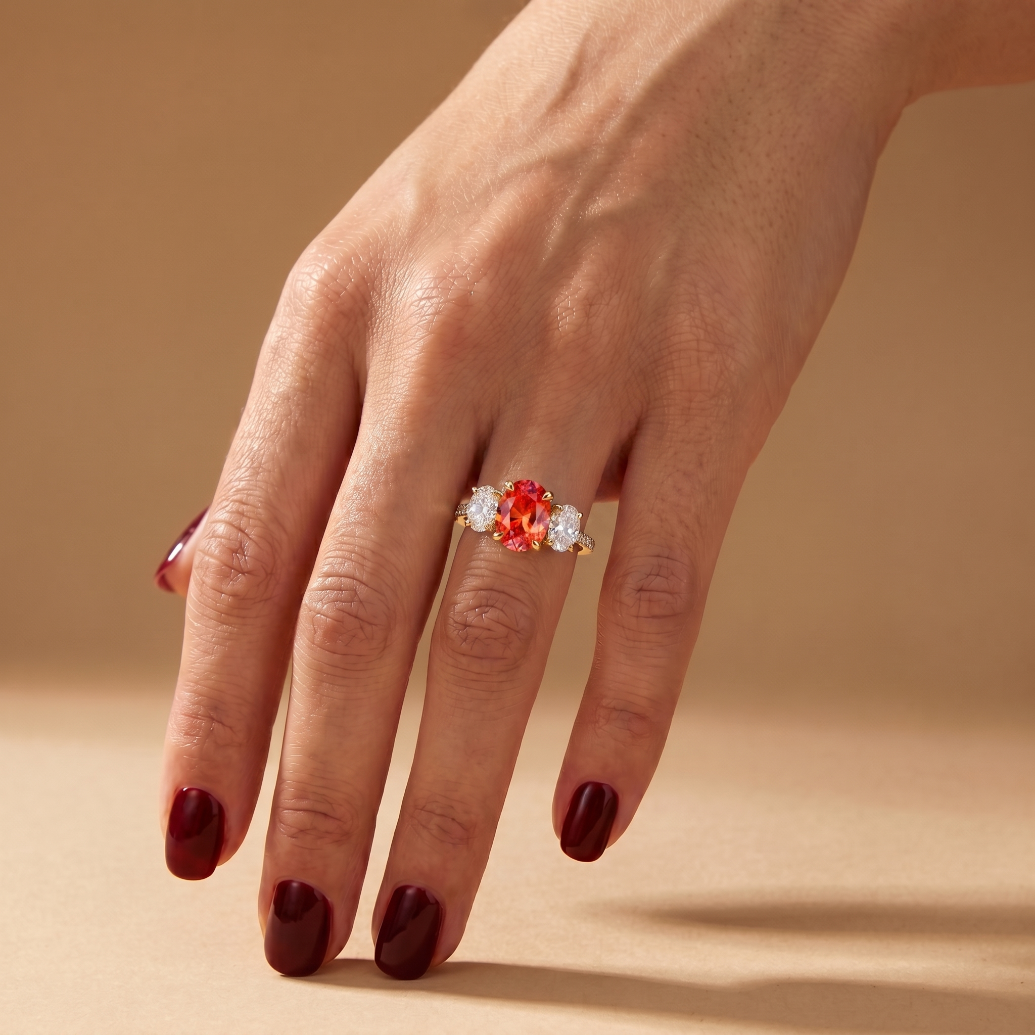 Velara Trilogy Pavé Ring – Orange Padparadscha Sapphire
