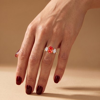Velara Trilogy Pavé Ring – Orange Padparadscha Sapphire