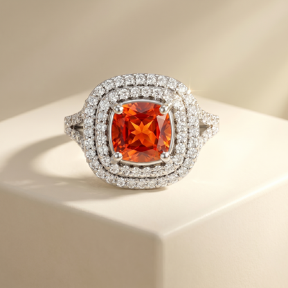 Aria Double Halo Ring – Orange Padparadscha Sapphire
