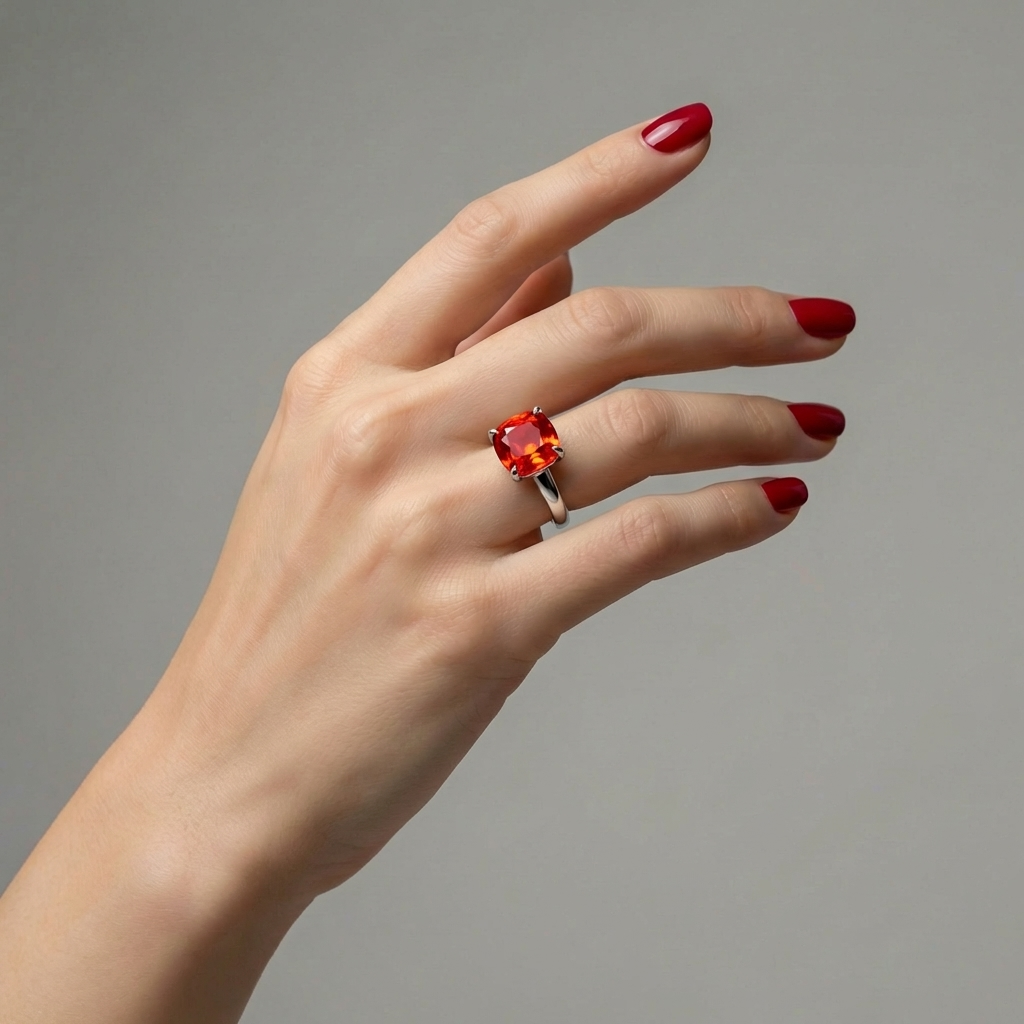 Aria Cushion Solitaire Ring – Orange Padparadscha Sapphire