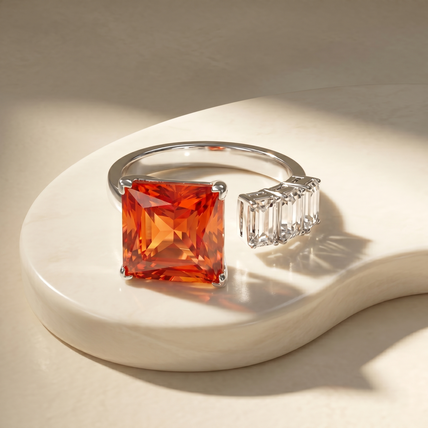 Aria Princess Open Ring – Orange Padparadscha Sapphire