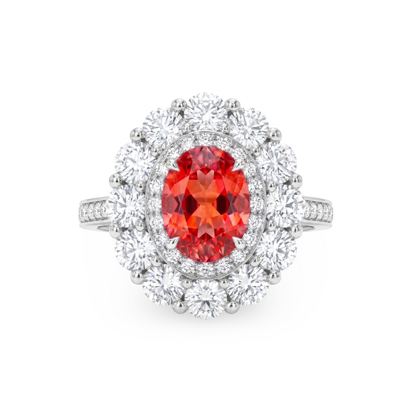Velara Double Halo Ring – Orange Padparadscha Sapphire