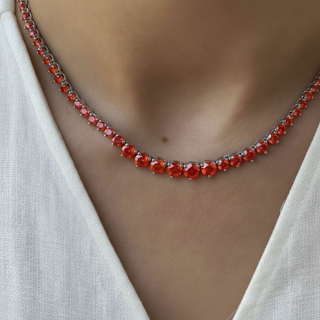 Juno Graduated Tennis Necklace – Orange Padparadscha Sapphire