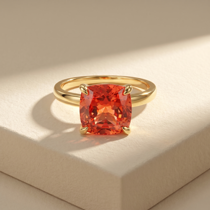 Aria Cushion Solitaire Ring – Orange Padparadscha Sapphire