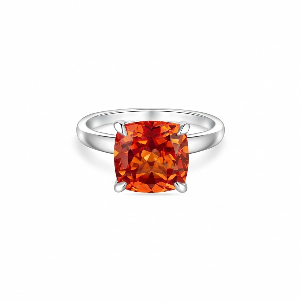 Aria Cushion Solitaire Ring – Orange Padparadscha Sapphire