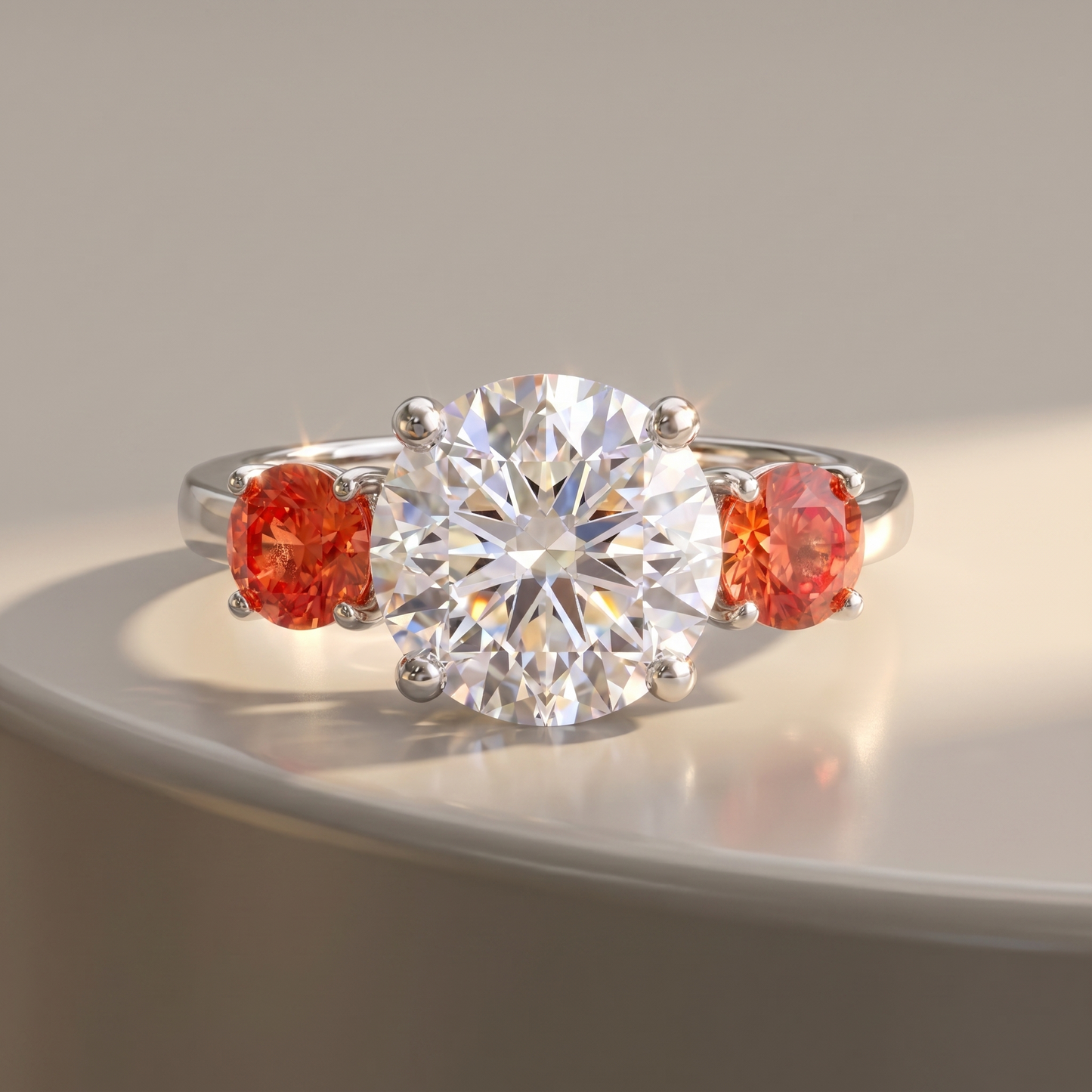 Juno Trilogy Ring – Orange Padparadscha Sapphire