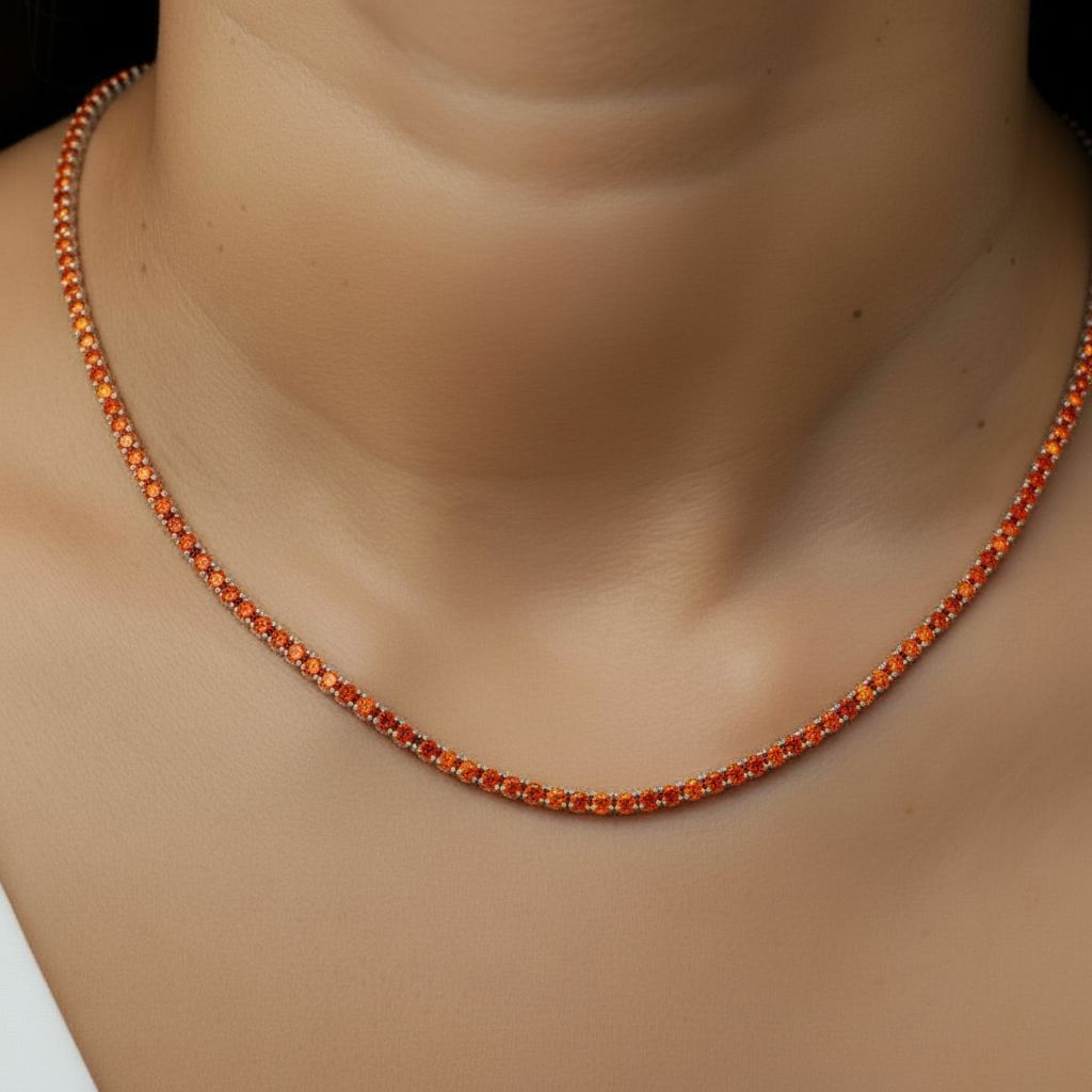 Juno Mini Tennis Necklace – Orange Padparadscha Sapphire