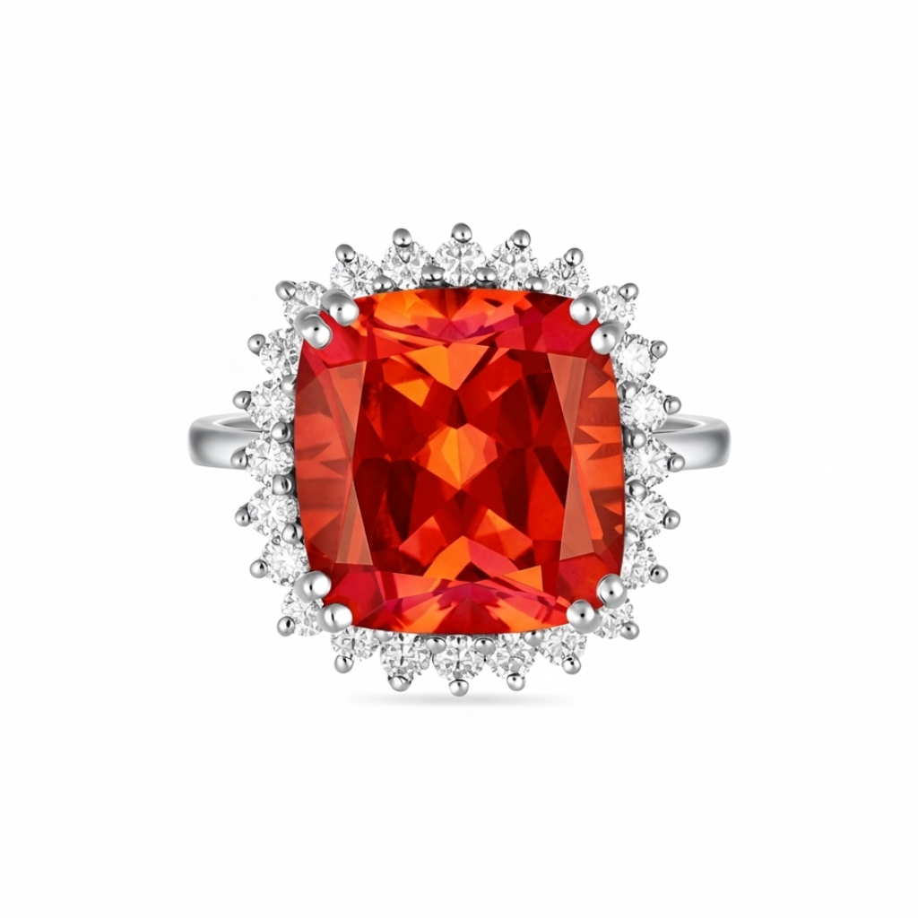 Aria Halo Statement Ring – Orange Padparadscha Sapphire
