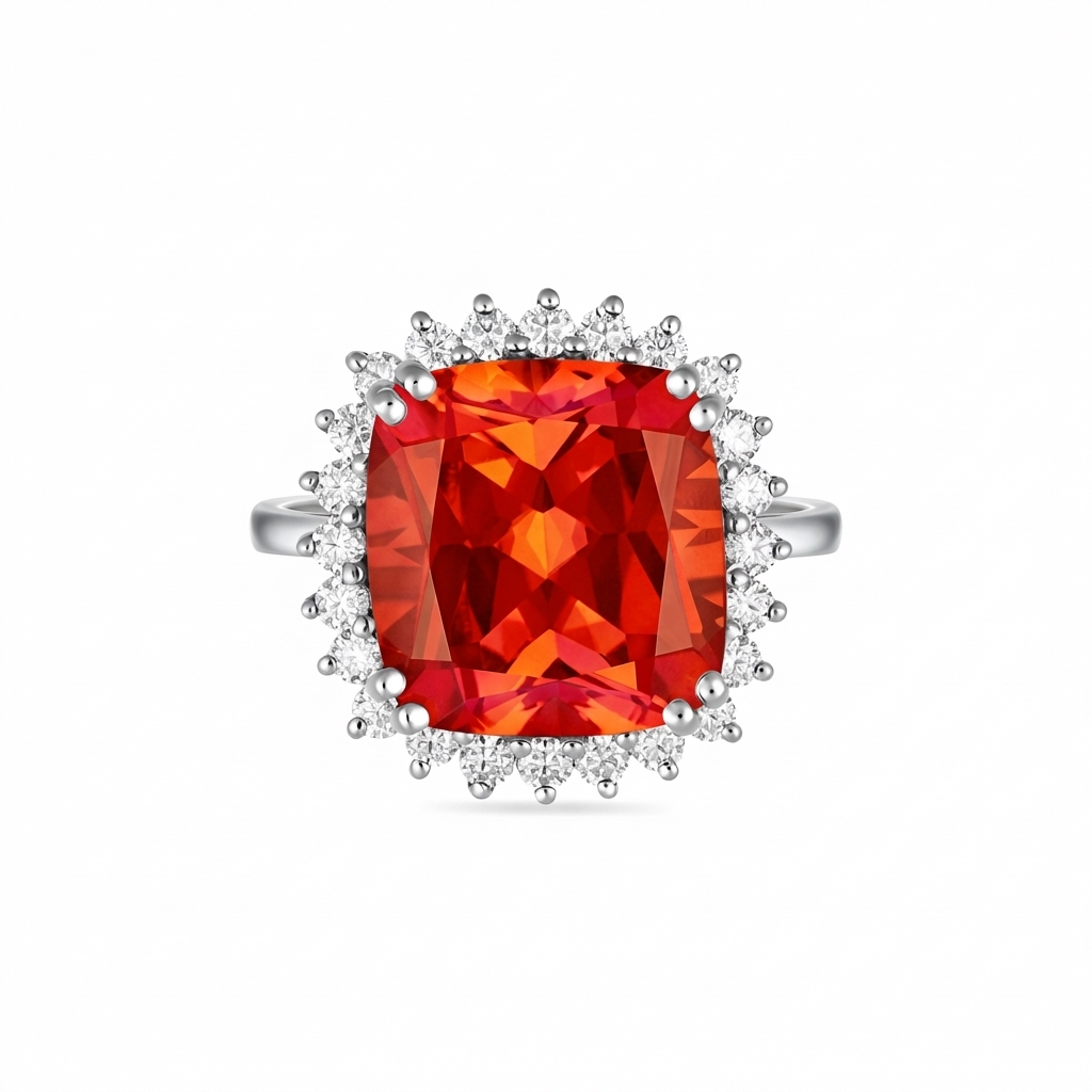 Aria Halo Statement Ring – Orange Padparadscha Sapphire