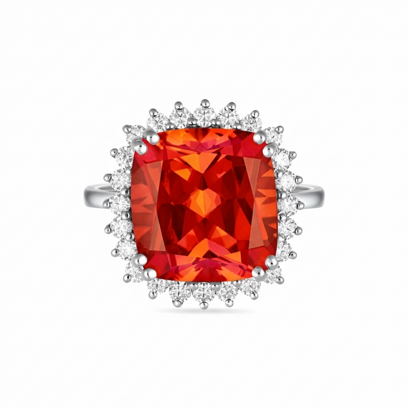 Aria Halo Statement Ring – Orange Padparadscha Sapphire