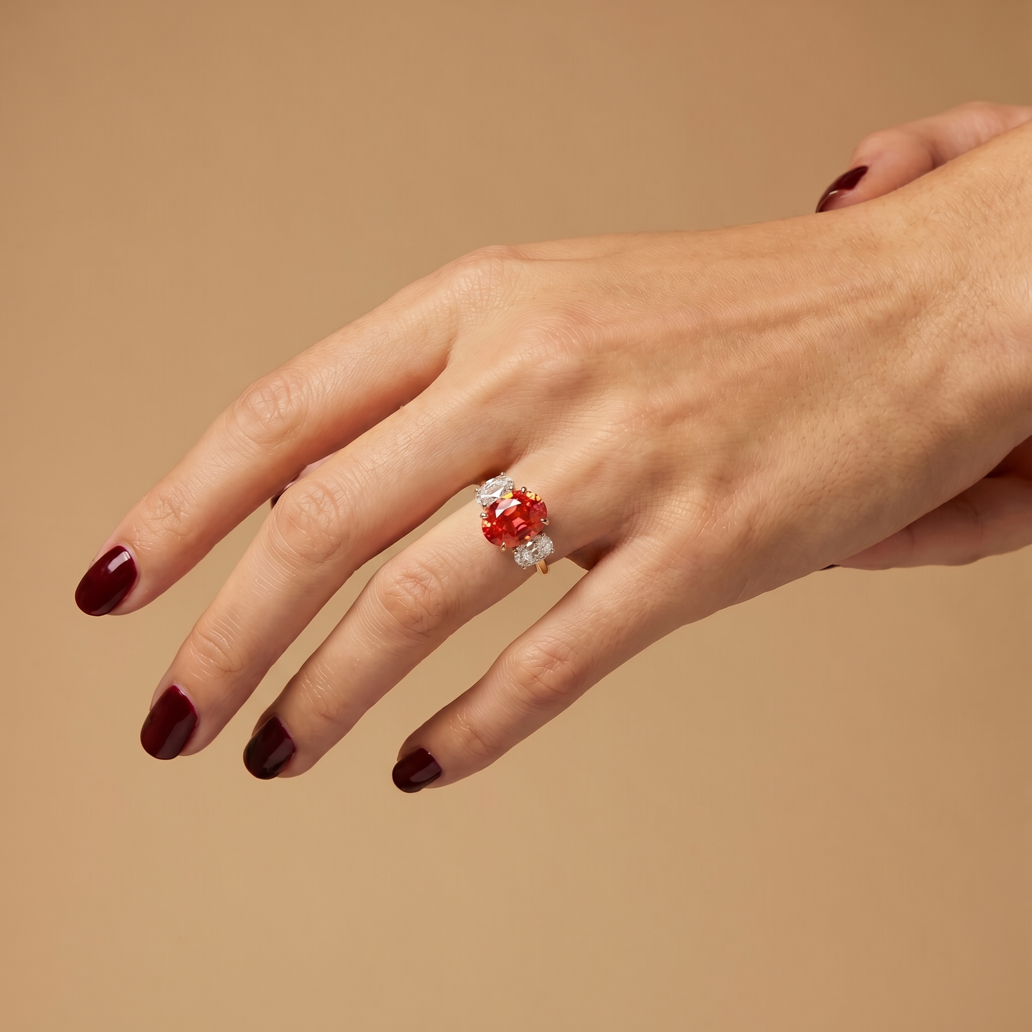 Velara Trilogy Ring – Orange Padparadscha Sapphire