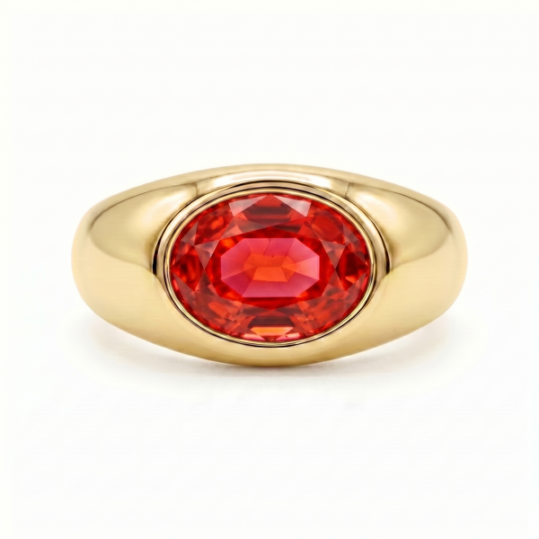 Velara Lateral Signet Ring – Orange Padparadscha Sapphire