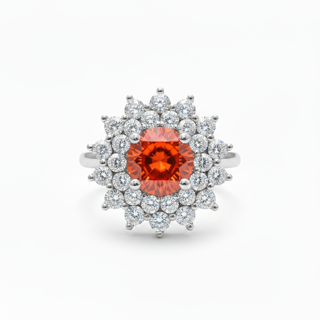 Juno Flower Ring – Orange Padparadscha Sapphire