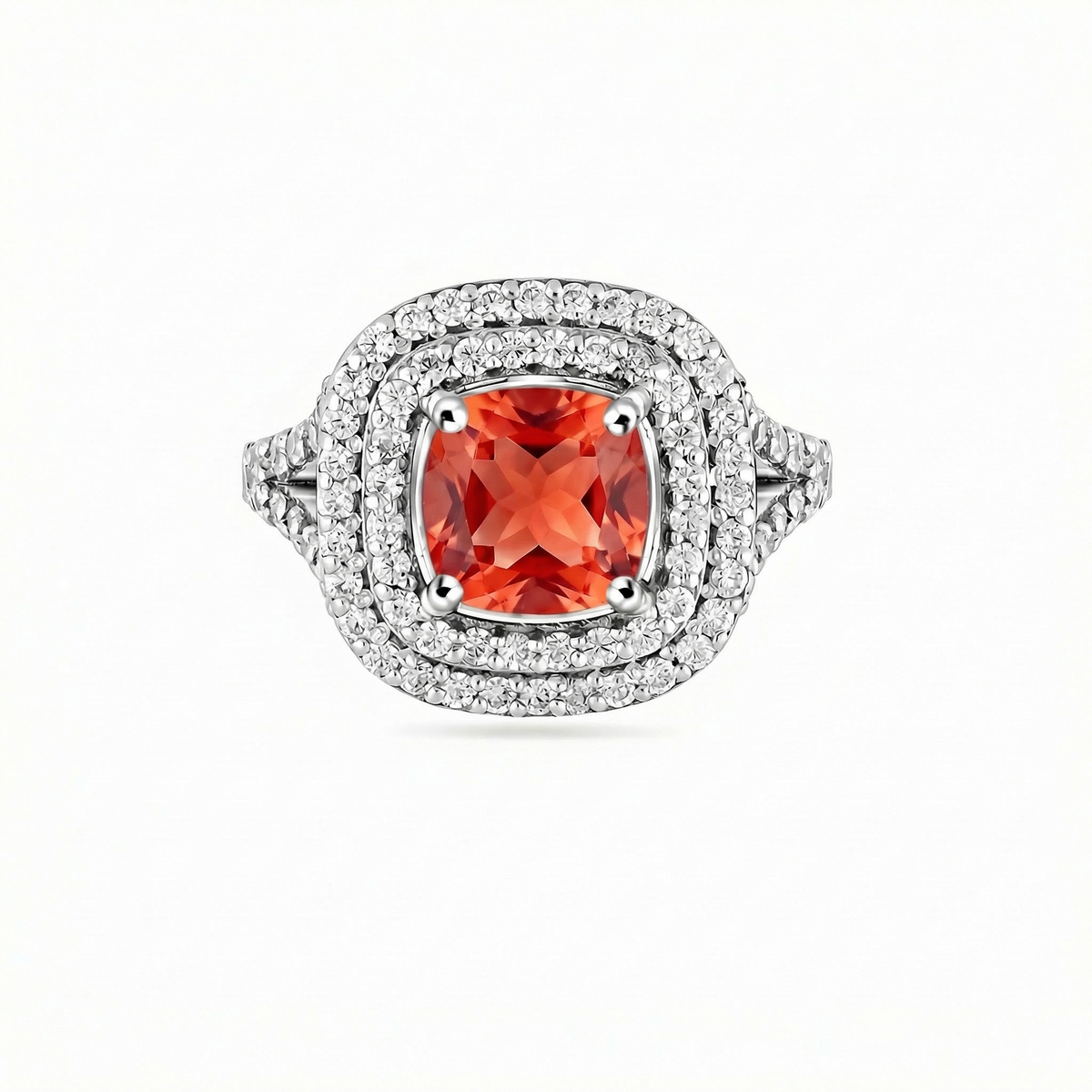 Aria Double Halo Ring – Orange Padparadscha Sapphire