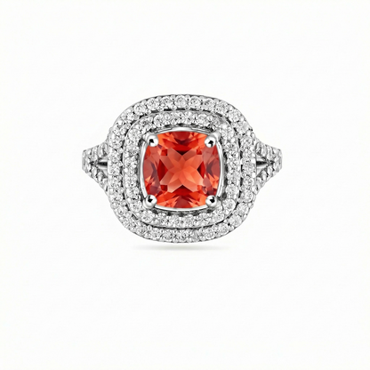 Aria Double Halo Ring – Orange Padparadscha Sapphire