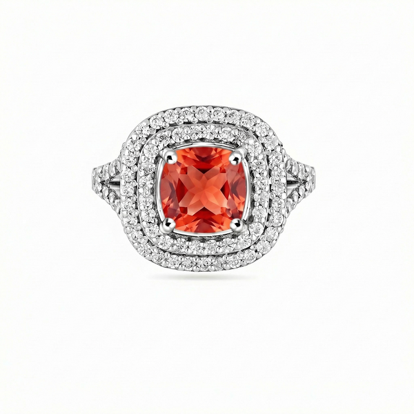 Aria Double Halo Ring – Orange Padparadscha Sapphire